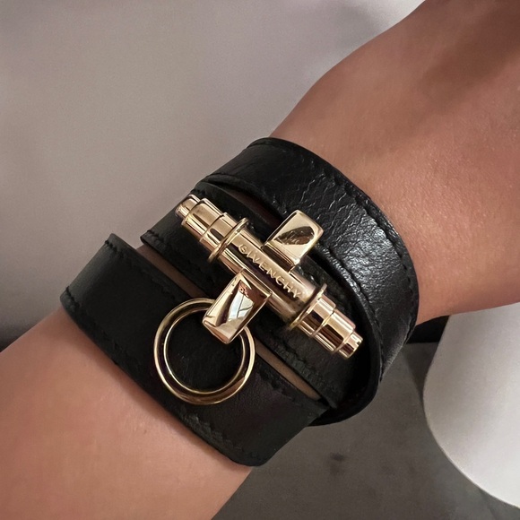 Givenchy Black Leather Triple Wrap Bracelet with Gold Hardware - Picture 1 of 5